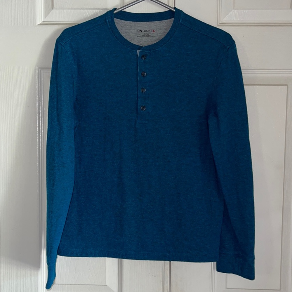 Untuckit Teal 1/4 Button Long Sleeve Henley Tee